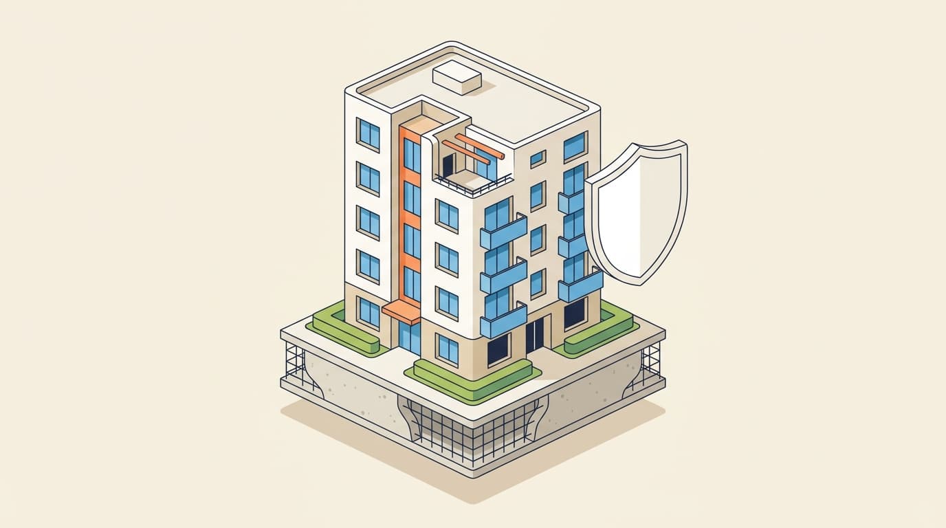 Kalkanla korunan çok katlı apartman